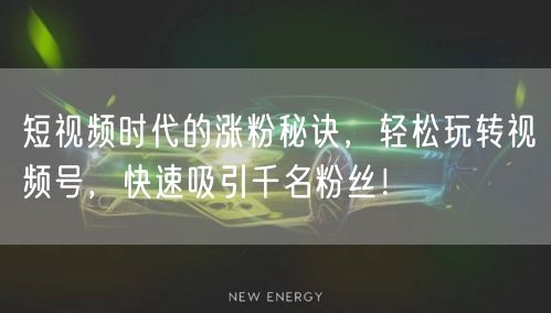短视频时代的涨粉秘诀，轻松玩转视频号，快速吸引千名粉丝！